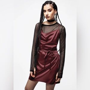 NWT Disturbia Medeina Cowl Neck Belted Satin Mini Dress